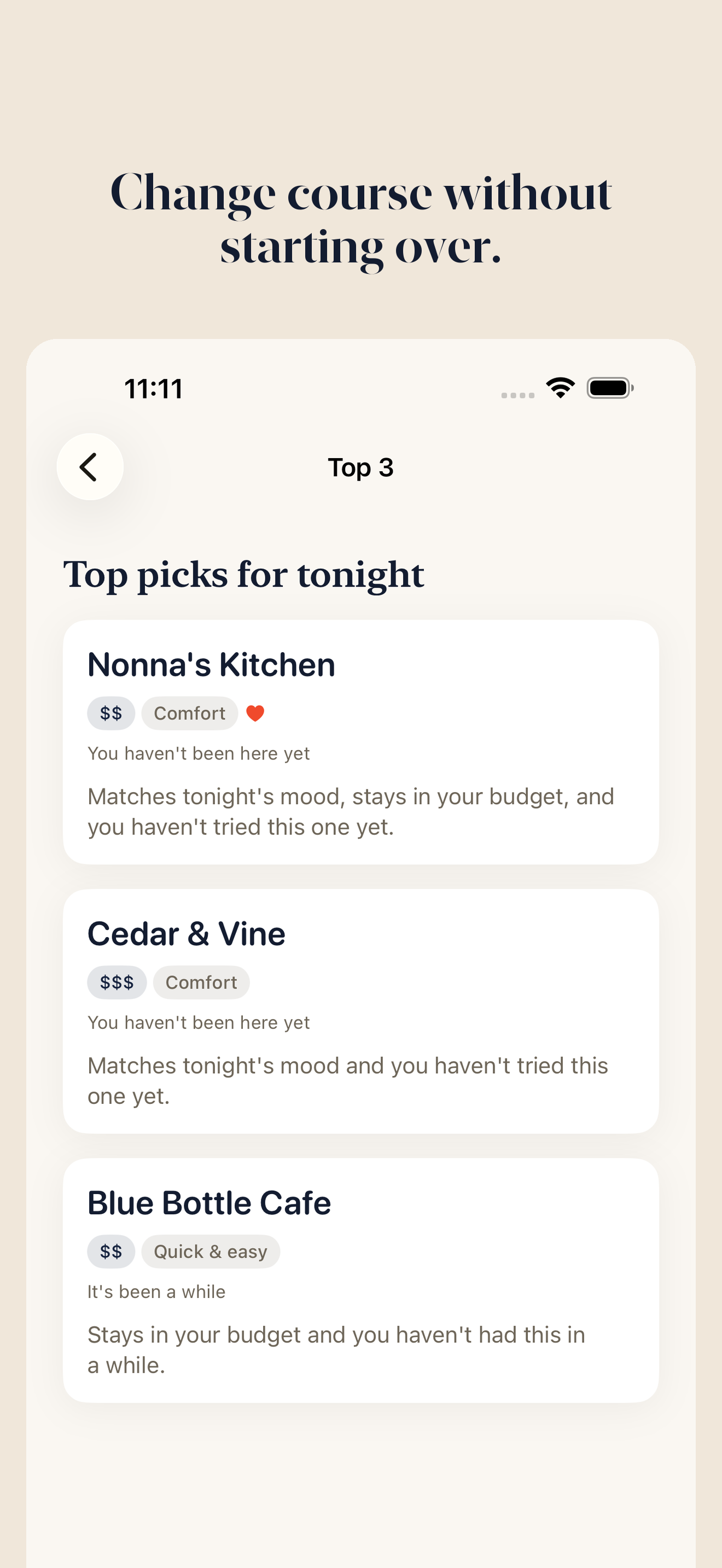 Top 3 restaurant options in PickMyUsual.